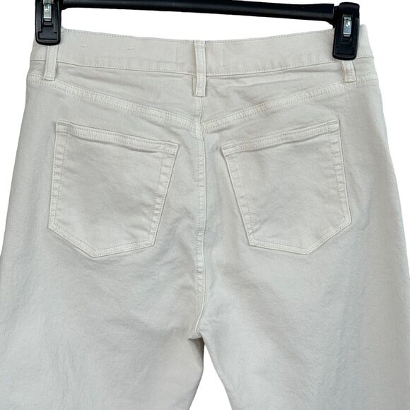 LOFT SZ 27/4 Straight Crop Jeans High-Rise Frayed Hems Zip-Fly Stretch Beige - Picture 4 of 10